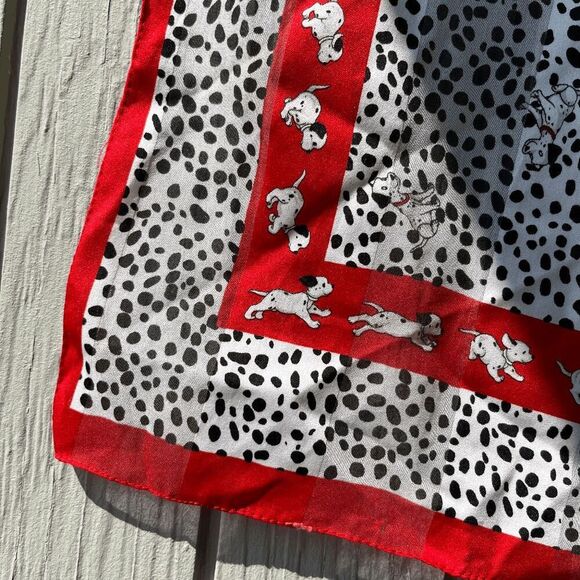 Vintage Disney 101 Dalmatians Puppy Scarf Red Border 23" x 23" Polka Dot Print - Picture 7 of 7